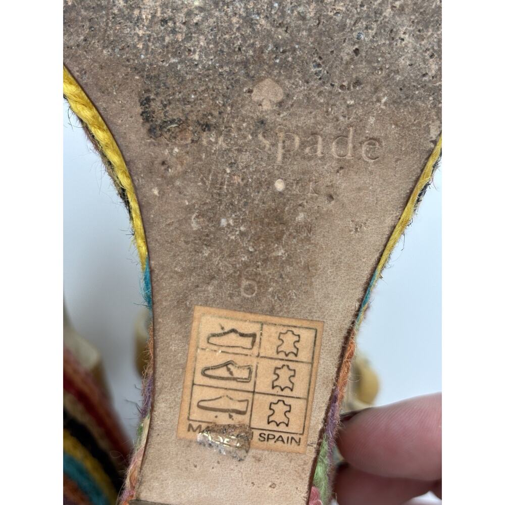Kate Spade Lindsay Platform Wedge Rainbow Espadrille Sandal Gold Patent Size 6 - Picture 11 of 16
